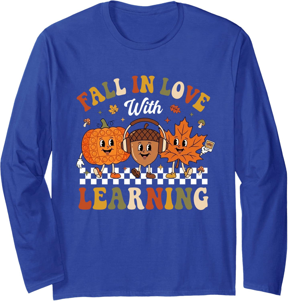 Retro Fall in Love with Learning Thanksgiving SPED Teacher Long Sleeve T-Shirt - Adult Unisex Royal Blue