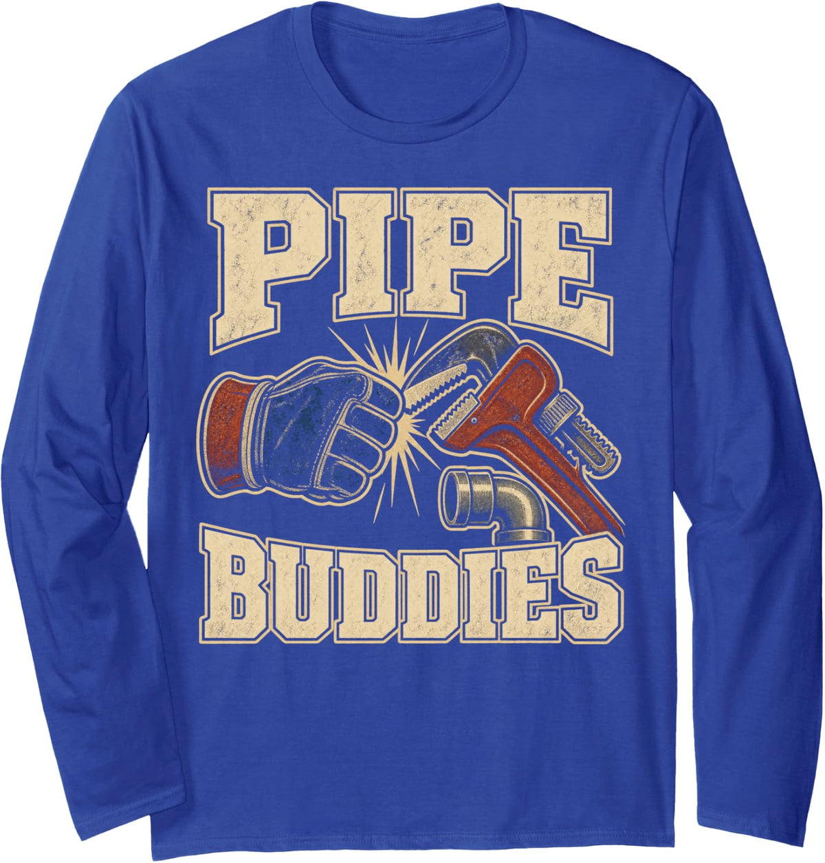 Pipe Buddies Plumbing Plumber Long Sleeve T-Shirt - Adult Unisex Royal Blue