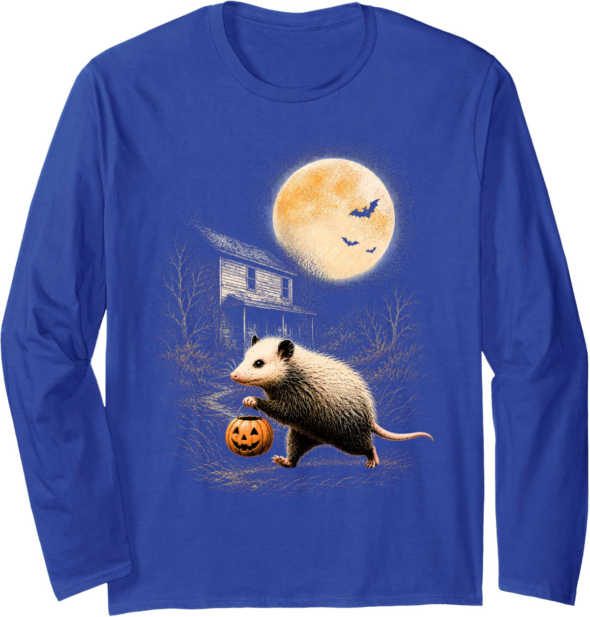 Vintage Opossum Pumpkin Possum Moon Spooky Halloween Costume Long Sleeve T-Shirt - Adult Unisex Royal Blue