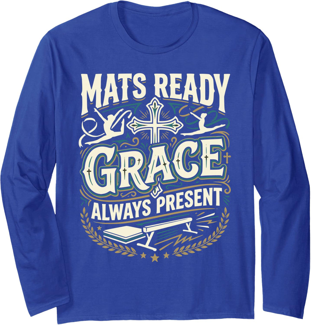 Christian Gymnastics Coach Jesus Christ Tumbling Gymnast Long Sleeve T-Shirt - Adult Unisex Royal Blue