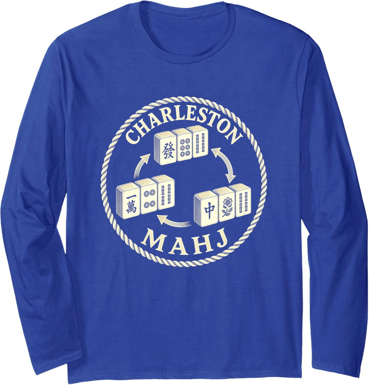 Mahjong Charleston Funny Inside Joke Long Sleeve T-Shirt - Adult Unisex Royal Blue