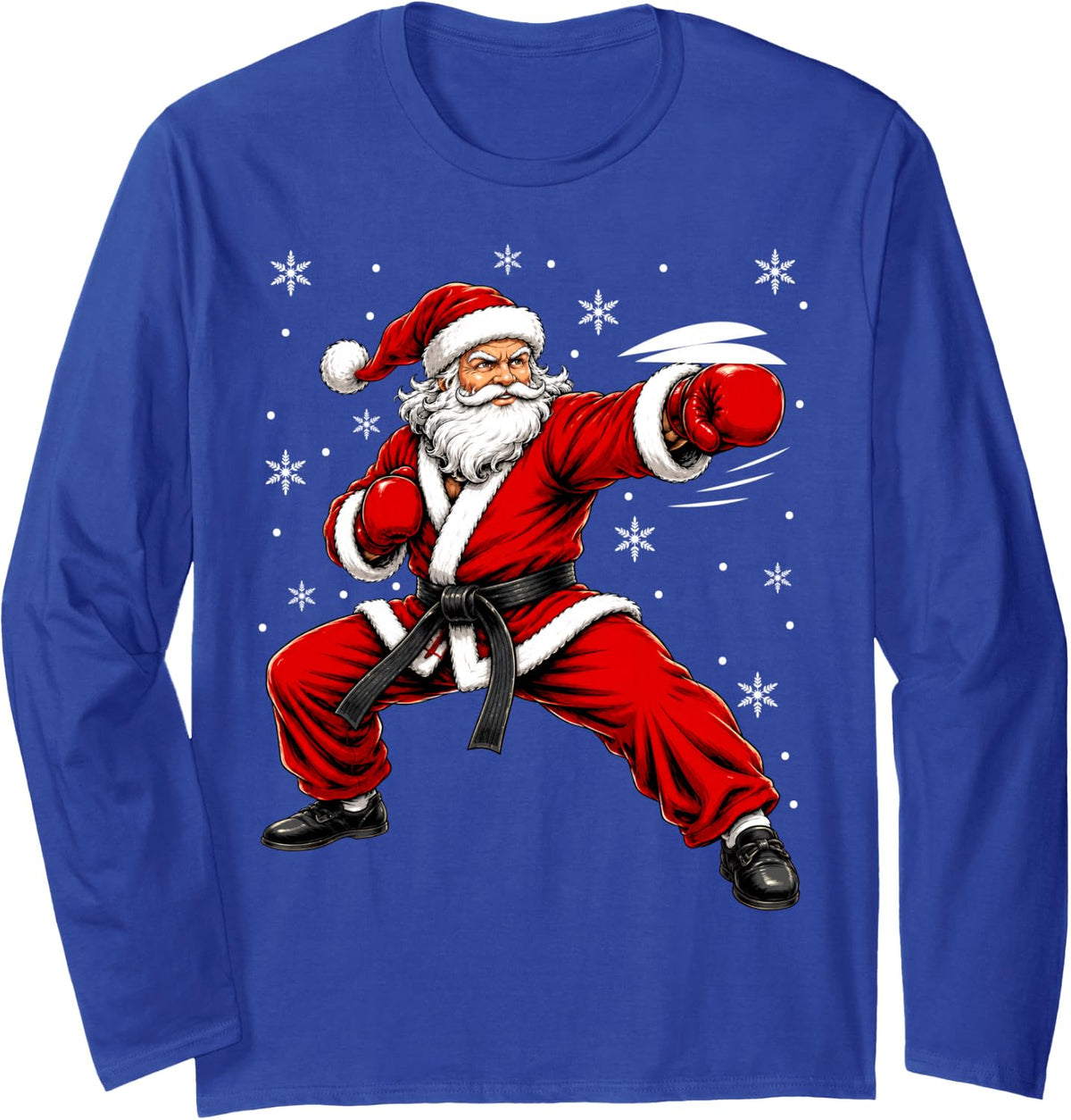 Martial Arts Karate Santa Claus Ninja Christmas Long Sleeve T-Shirt - Adult Unisex Royal Blue