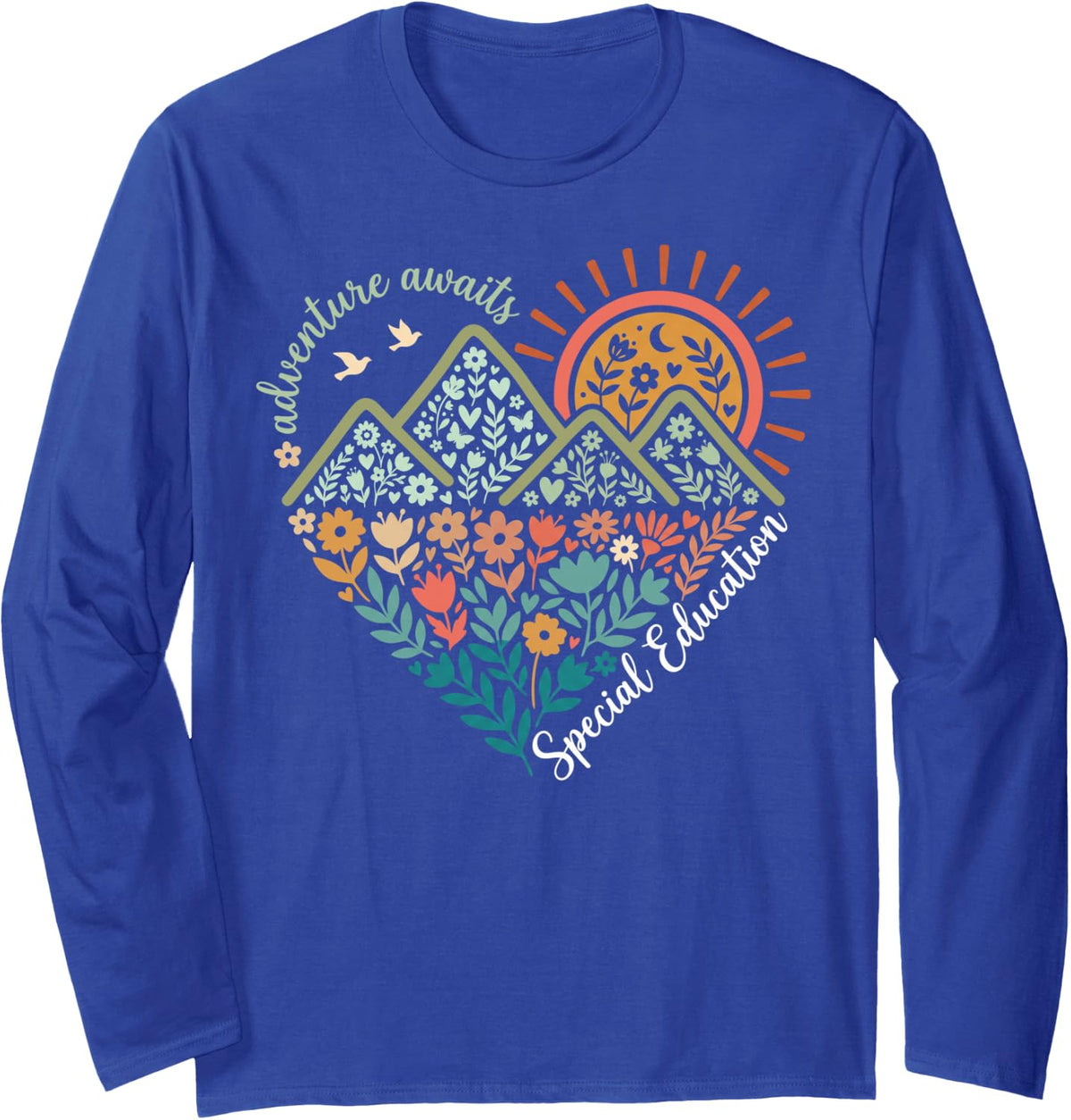 Adventure Awaits Special Education Teach SPED Teacher Camper Long Sleeve T-Shirt - Adult Unisex Royal Blue