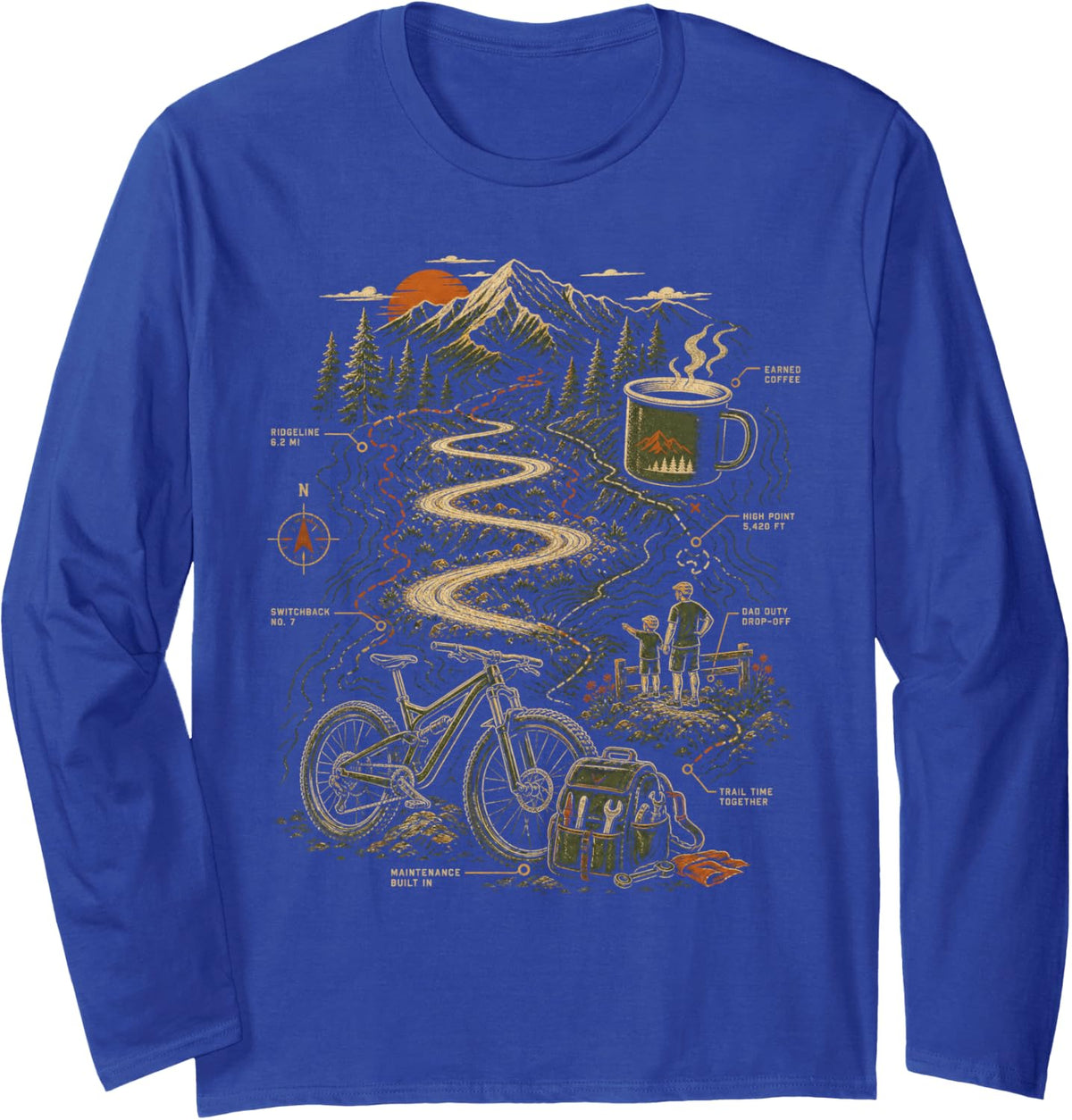 Dad Duty MTB Mountain Bike Trail Long Sleeve T-Shirt - Adult Unisex Royal Blue