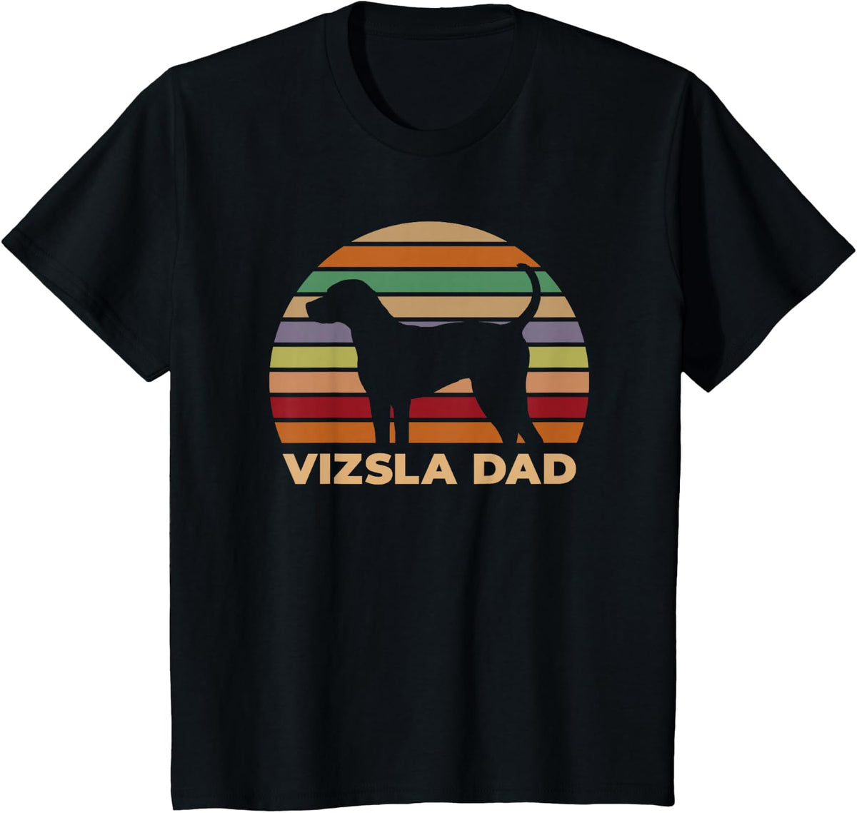 Vizsla Dad, Retro Style Striped Circle T-Shirt - Black