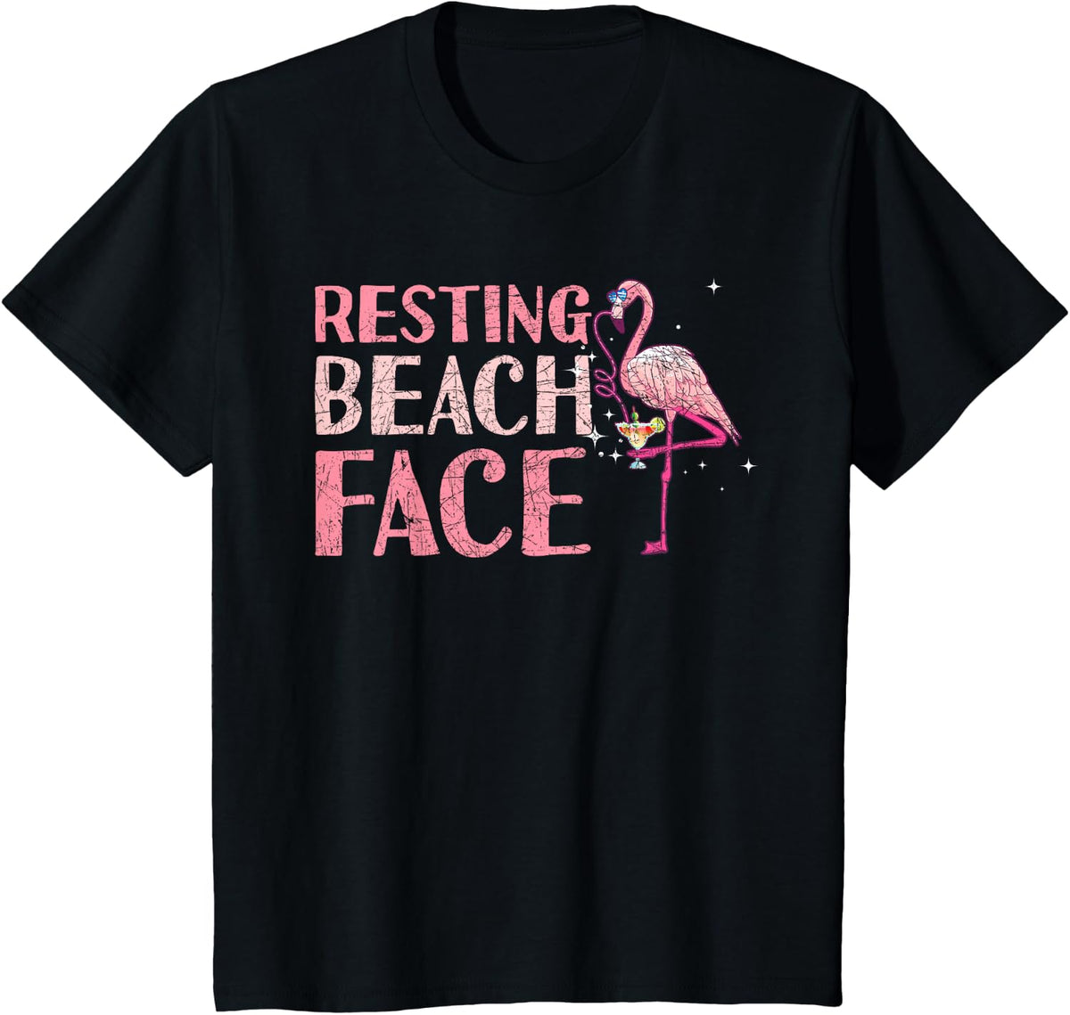 Relaxed Beach Face Flamingo T-Shirt - Black