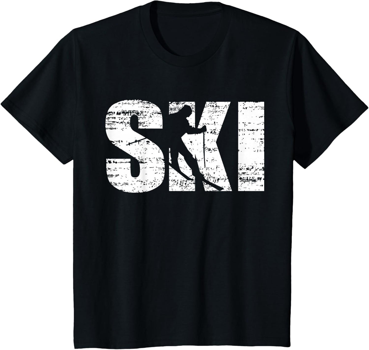 Ski - Distressed Look Skiing & Skiers T-Shirt - Black