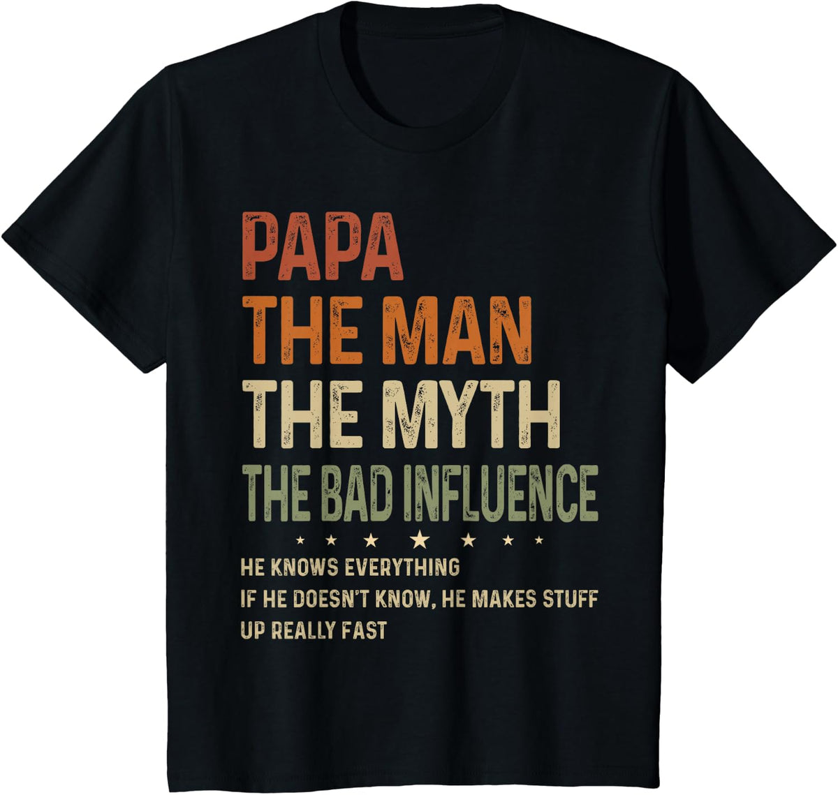 Papa The Man The Myth The Bad Influence Funny Father's Day T-Shirt - Black