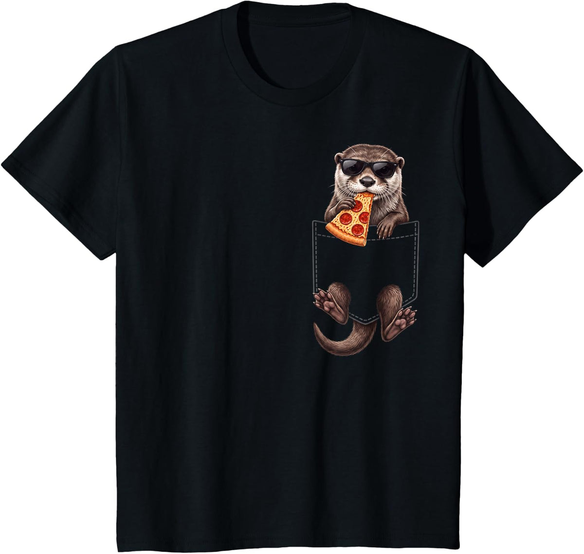 Otter Pocket Pizza Slice Italian Food Lover T-Shirt - Black