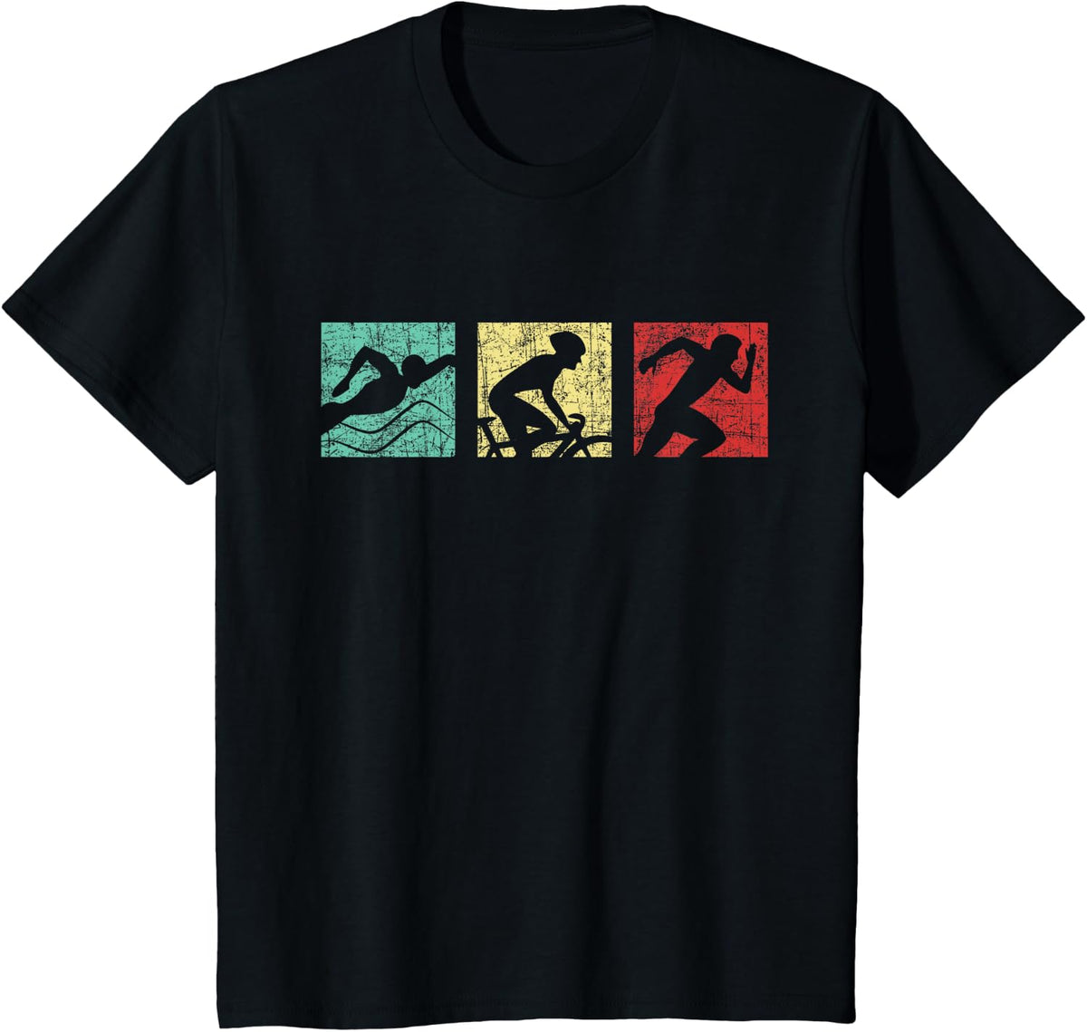 Retro Triathlon - Sports Marathoner Cycling Running Swimming T-Shirt - Black