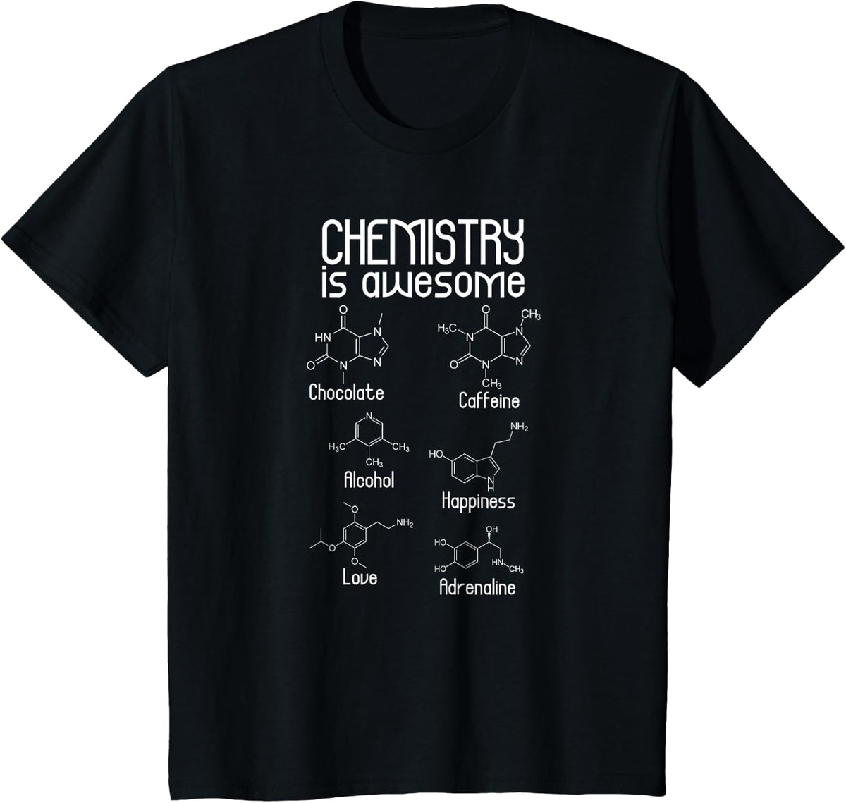 Chemistry is Awesome T-Shirt - Caffeine Molecule T-Shirt - Black