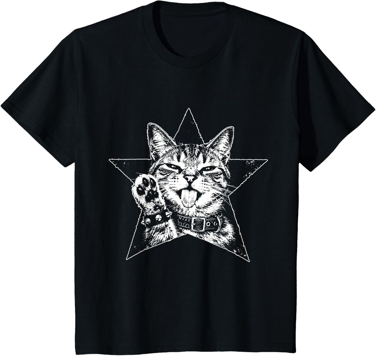 Sassy Cat with Star 2000s Y2k Grunge Aesthetic Punk Kitten T-Shirt - Black