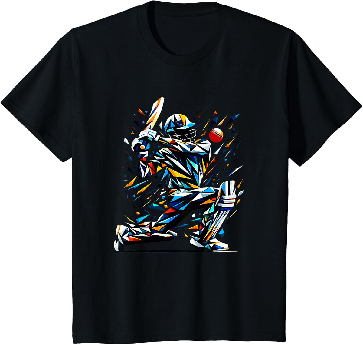 Polygon Art Cricketer Batsman Cricket Bowler Cricketers T-Shirt - Black