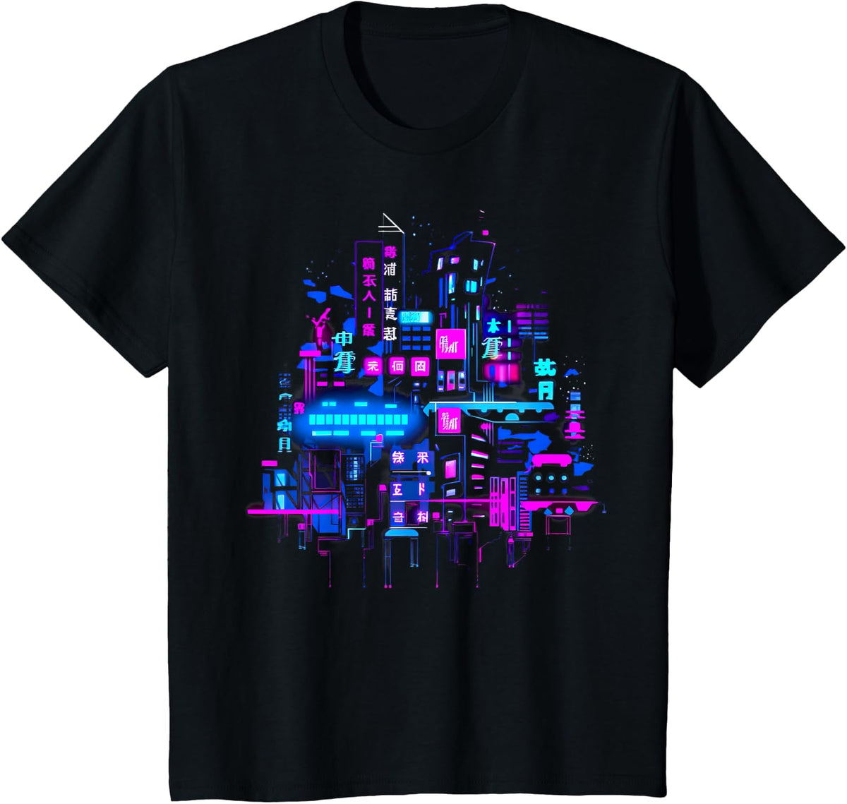Synthwave Sci-Fi City, Futuristic Cityscape Retro Design T-Shirt - Black