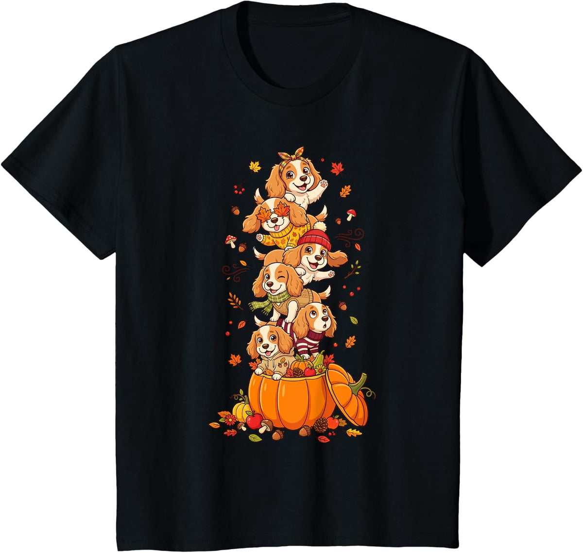 Autumn Pumpkin Fall English Springer Spaniel Thanksgiving T-Shirt - Black