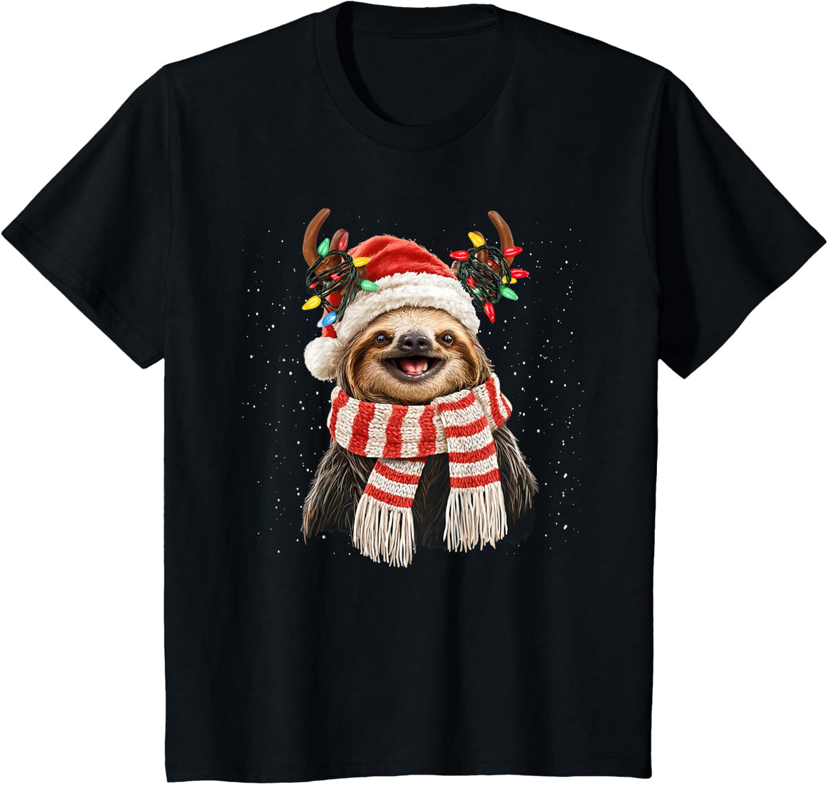 Christmas Sloth Santa Clause Reindeer Xmas Sloth Lover T-Shirt - Black