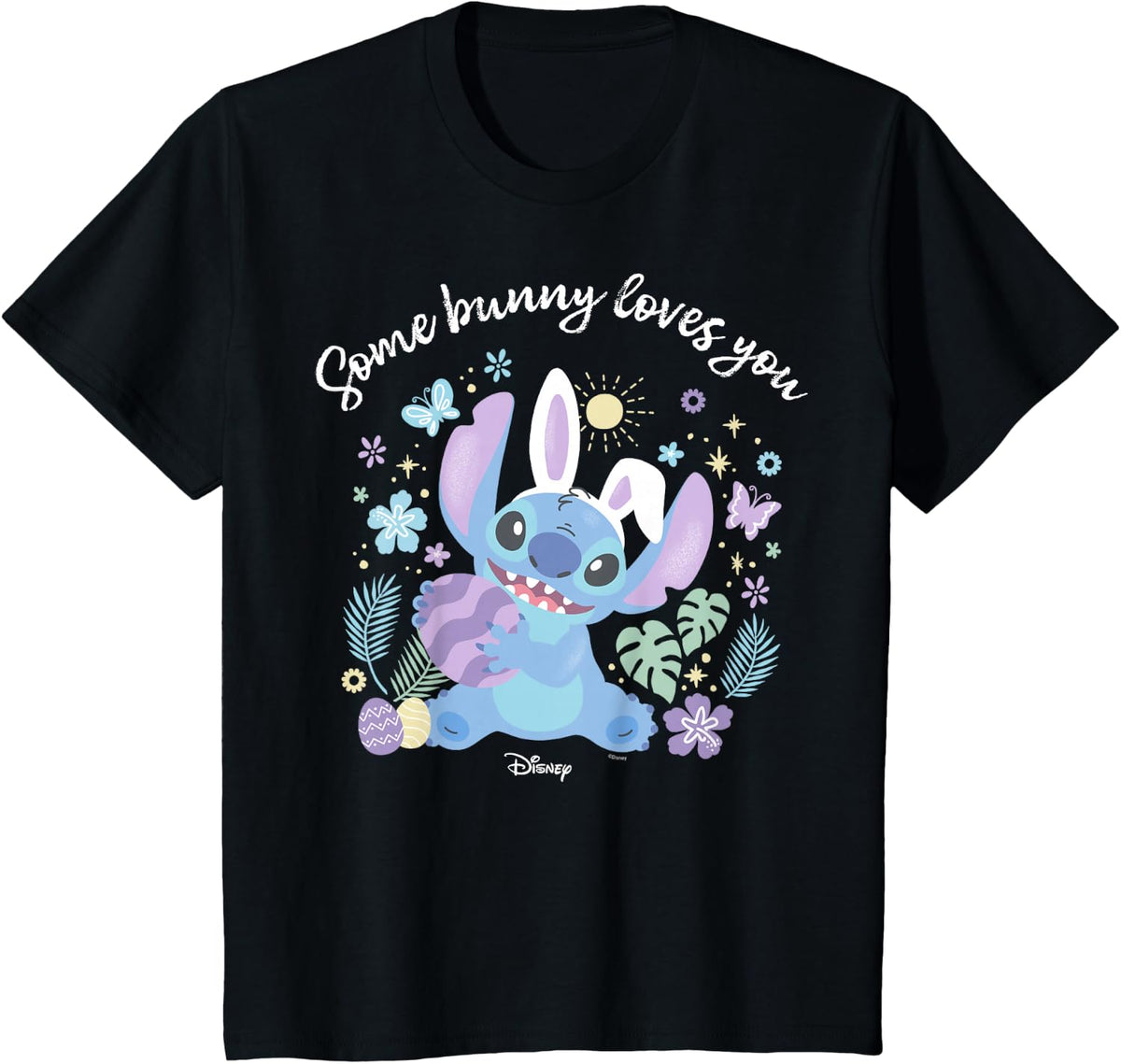 Disney Lilo & Stitch Some Bunny Loves You Easter Tropical T-Shirt - Black