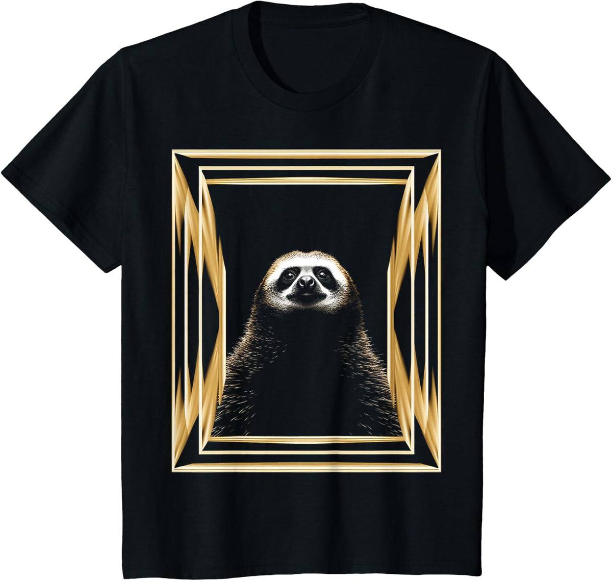Sloth Lover Geometric Animal Art Drawing Graphic T-Shirt - Black