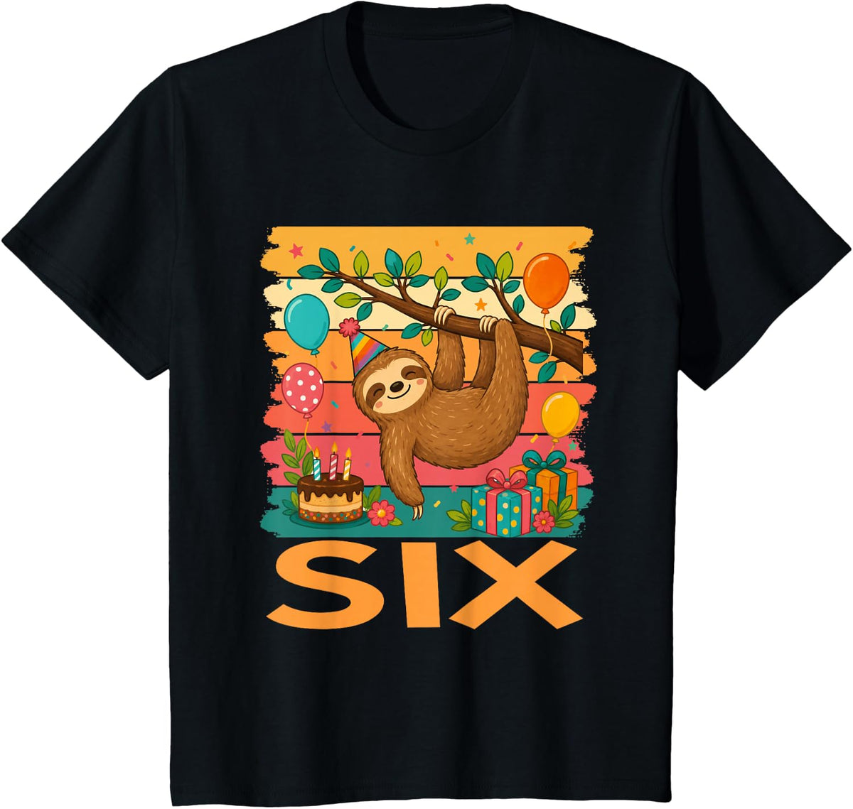 6th Birthday Sloth Lovers Themed 6 Year Old Birthday T-Shirt - Black