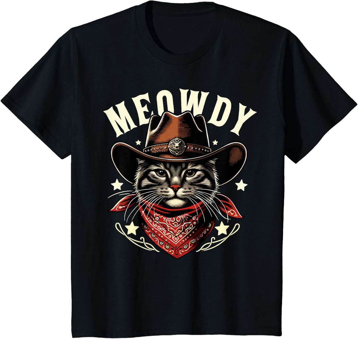 Cat Cowboy Funny Mashup Meowdy Western Country Music Cat T-Shirt - Black