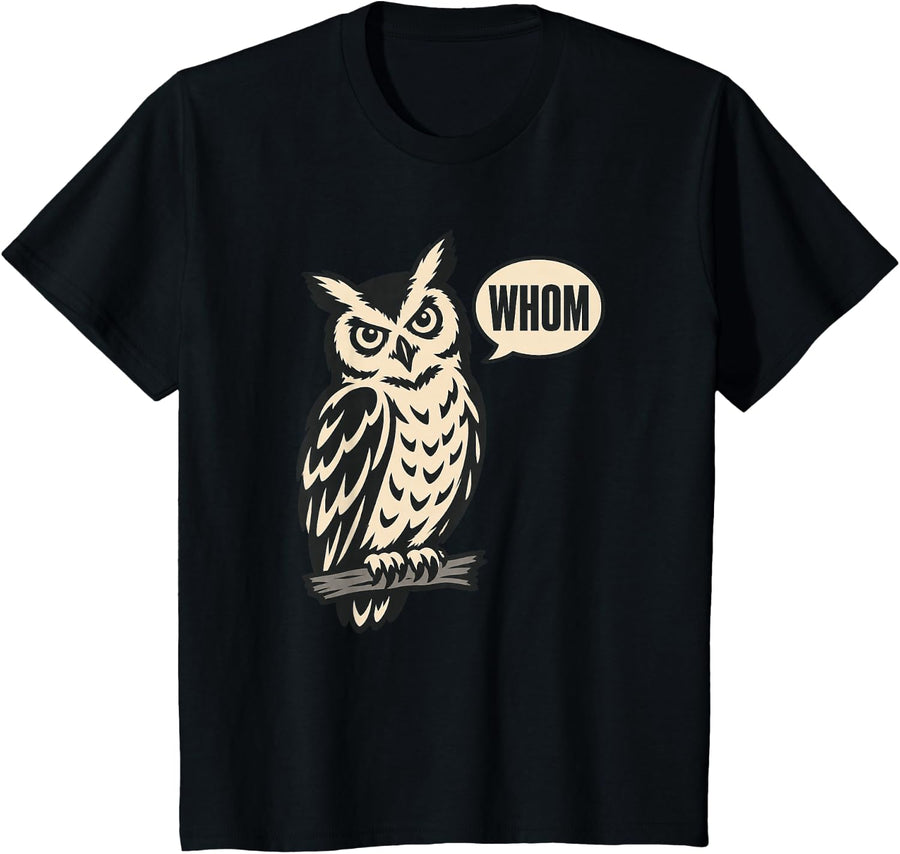 Whom Owl Pun Shirt with Speech Bubble Graphic T-Shirt - Black