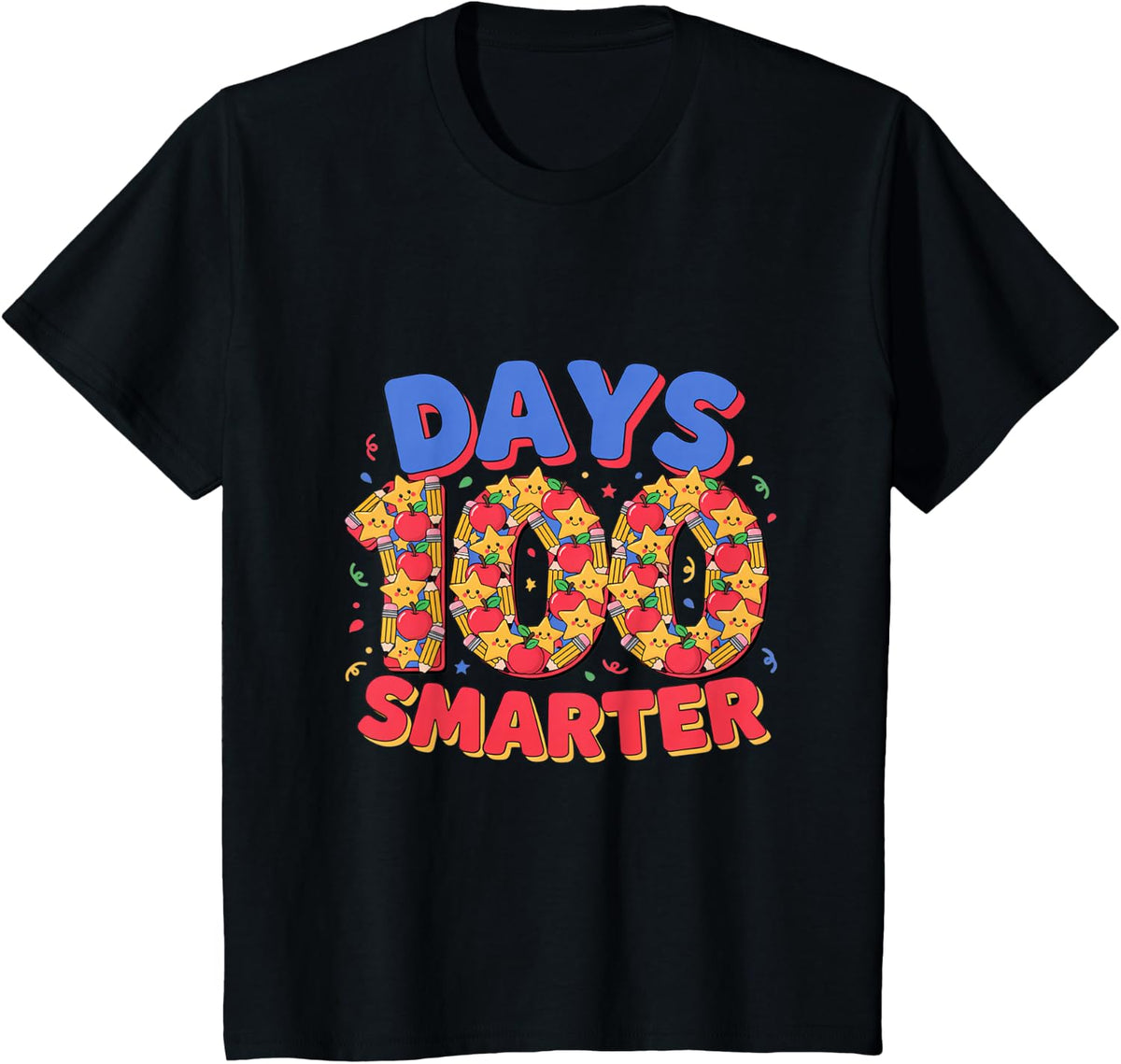 Happy 100 Days Smarter - Cute Elementary Teacher Kids T-Shirt - Black