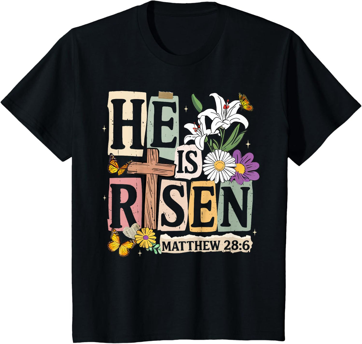 He is Risen Jesus Christian Happy Easter Shirts Women Girls T-Shirt - Black