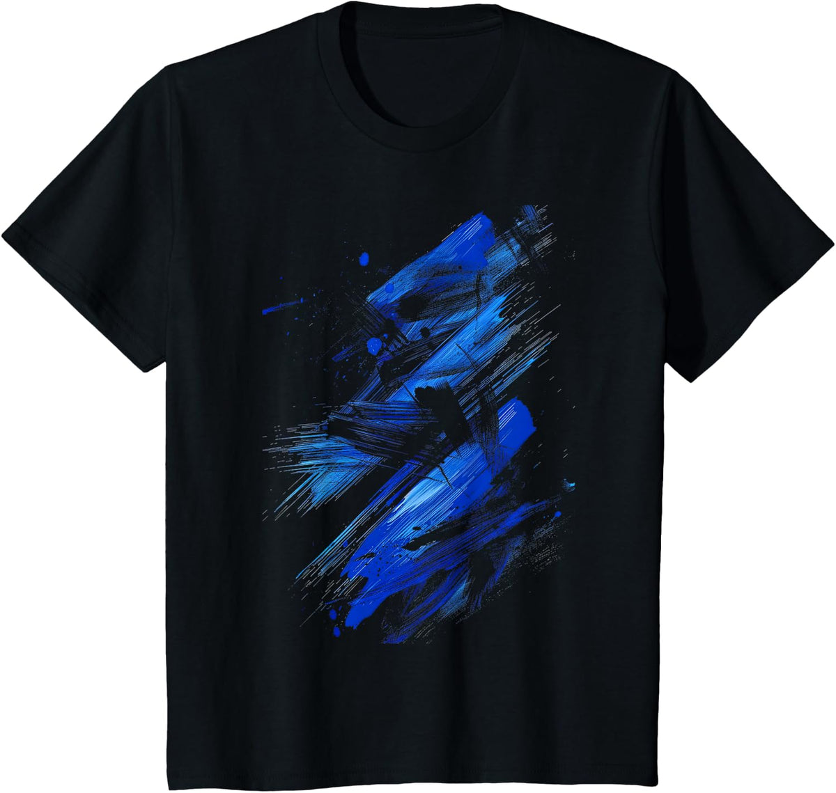 Blue And Black Dynamic Splatter T-Shirt - Black