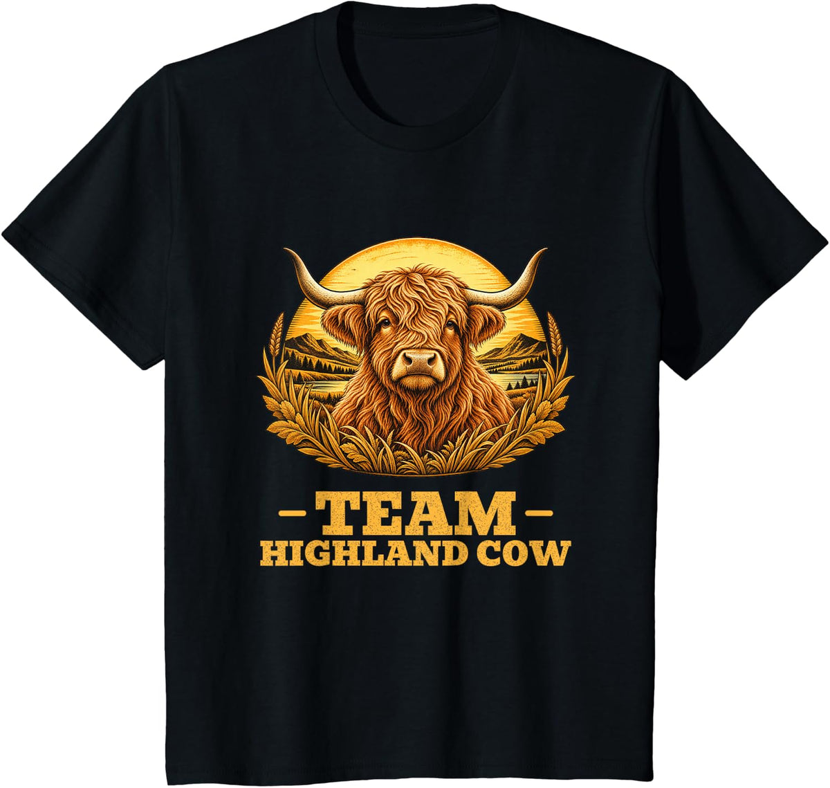Team Highland Cow Vintage Farm Retro Animal Lover T-Shirt - Black