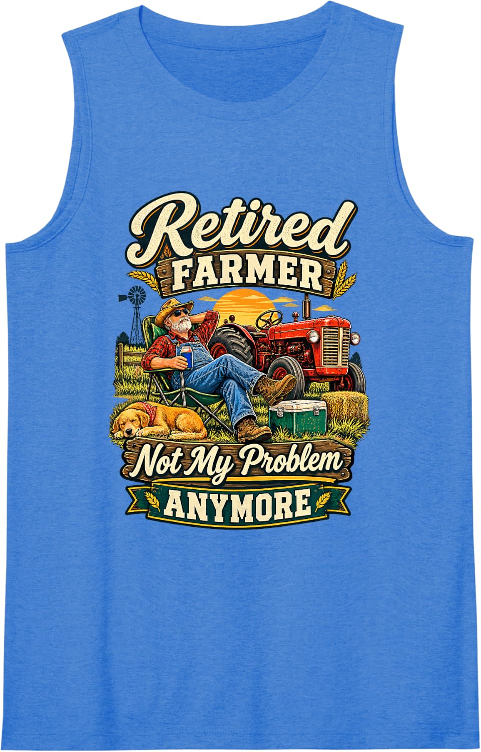 Women's Retired Farmer Not My Problem Anymore Funny Tractor T-Shirt Sleeveless Tank Top - Royal Blue