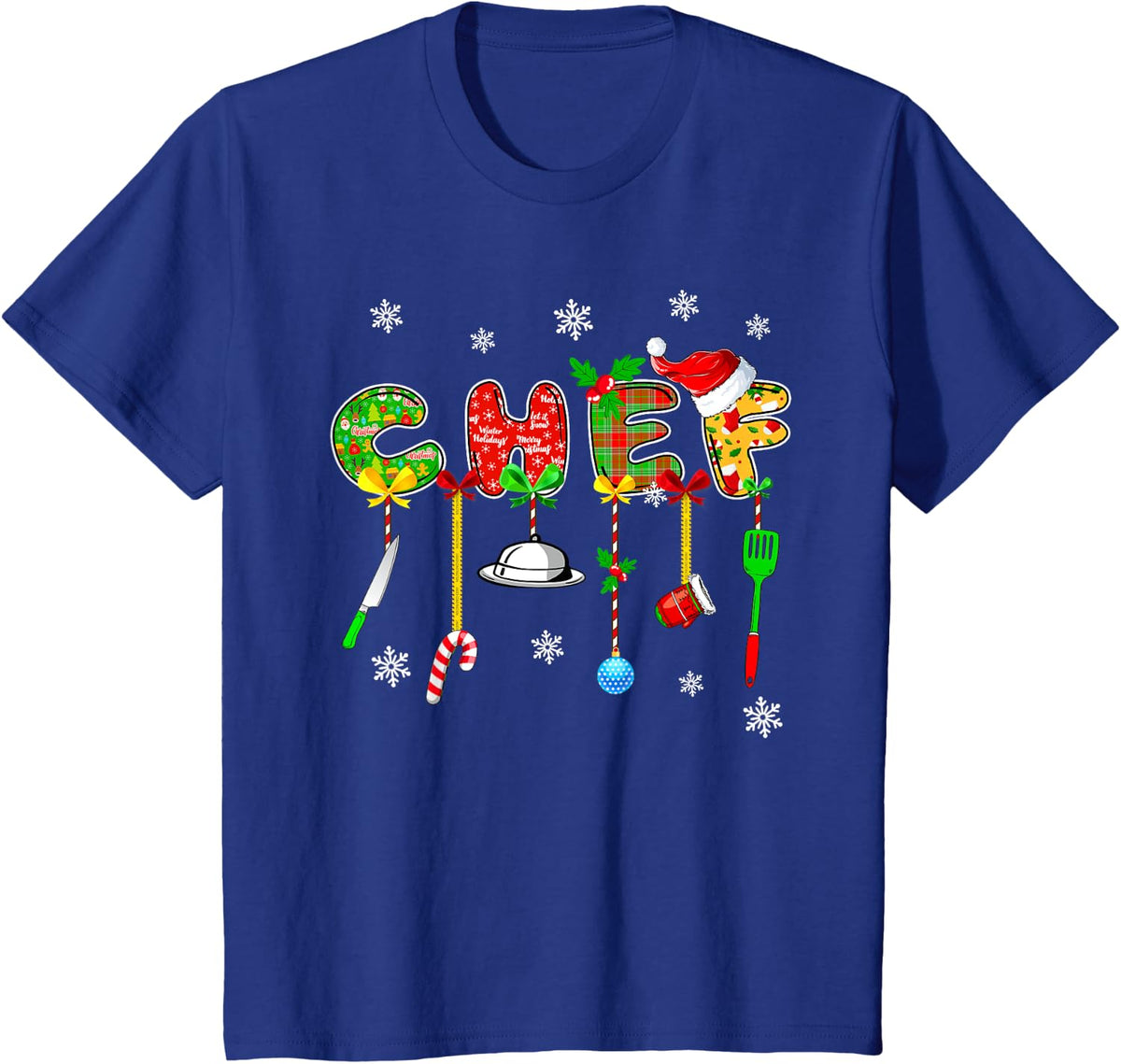 Buffalo Plaid Xmas Chef Christmas Men Women Funny Matching Holiday Costume T-Shirt - Royal Blue
