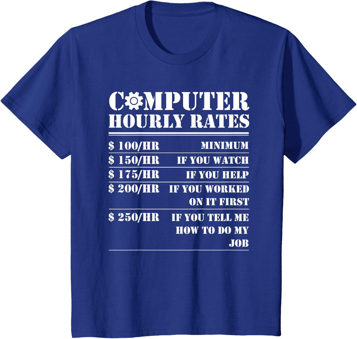 Computer Repair Hourly Rate Funny Tech Support Labor Gifts T-Shirt - Royal Blue