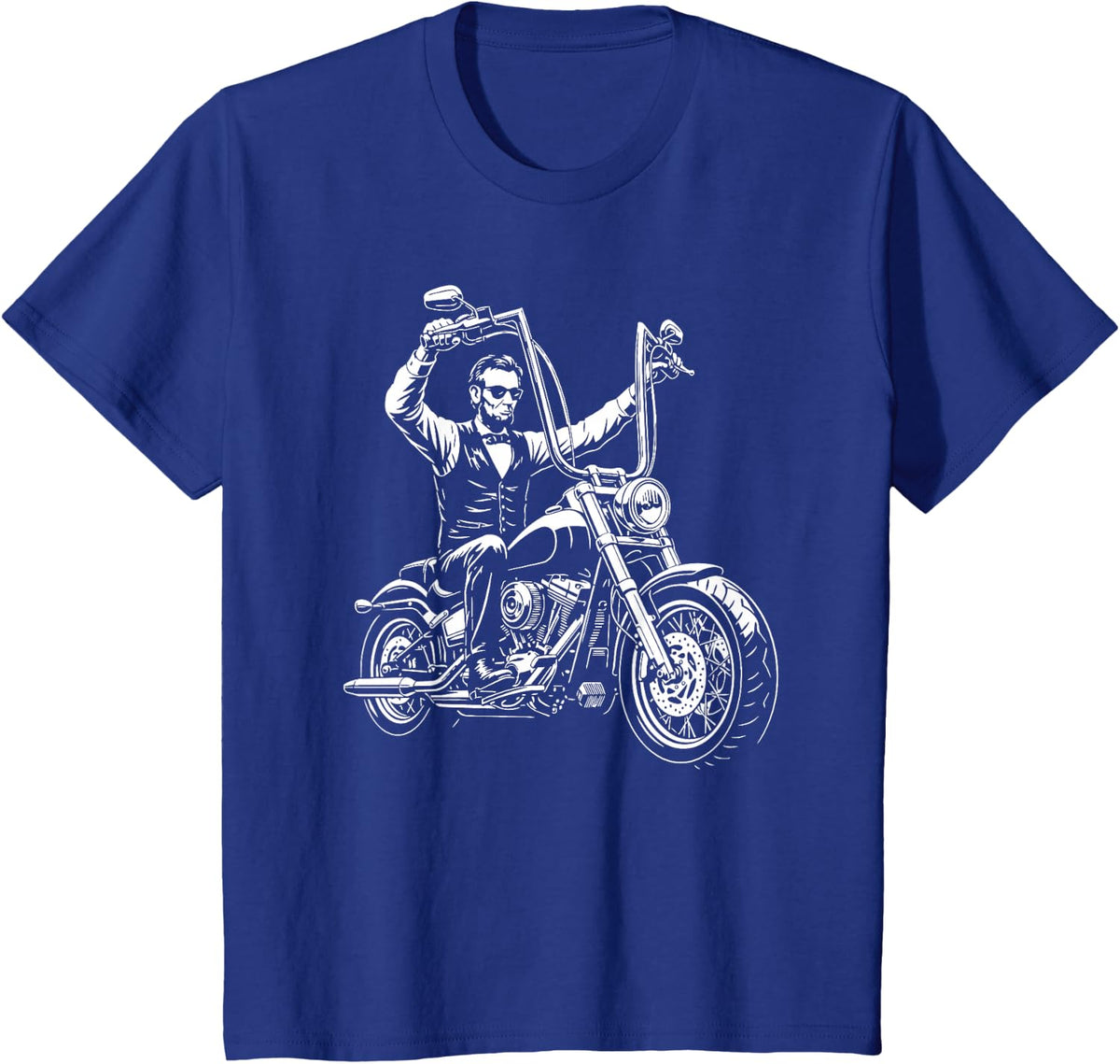 President Abraham Abe Lincoln Riding a Motorcycle Design T-Shirt - Royal Blue