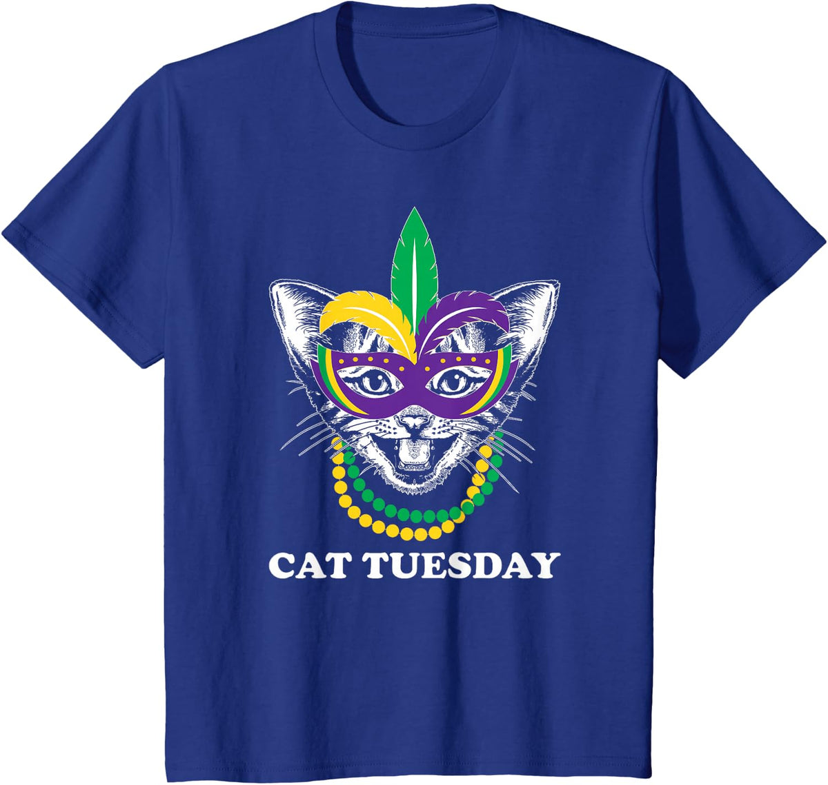 Threadrock Cat Tuesday Mardi Gras T-Shirt - Royal Blue