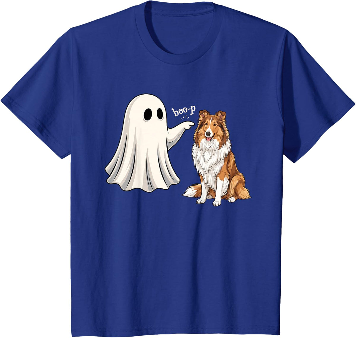 Cute Ghost Booping Collie Dog for Halloween T-Shirt - Royal Blue