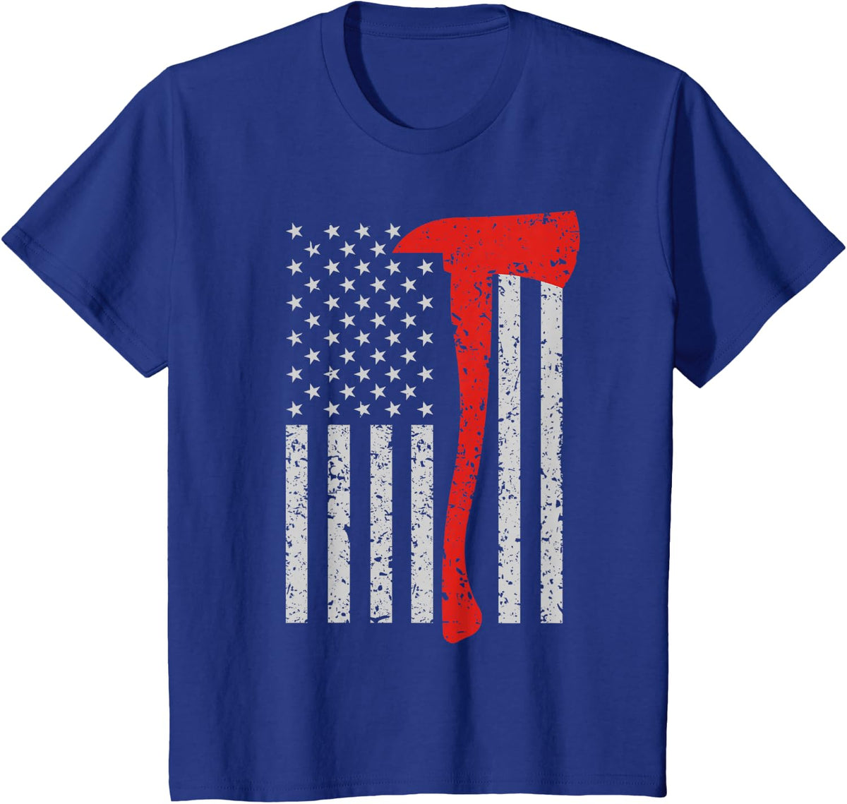 Thin Red Line Design: Firefighter American Flag Axe Design T-Shirt - Royal Blue