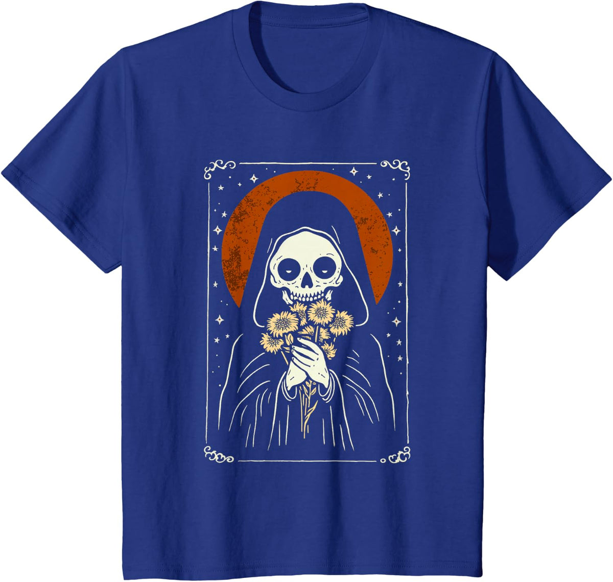 Death Brings Flowers Cute Reaper Skull And Bouquet T-Shirt - Royal Blue