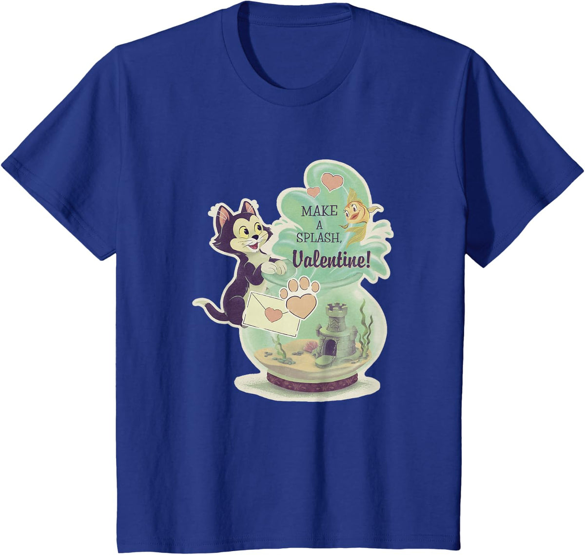 Disney Pinocchio Valentine's Day Figaro Make A Splash! T-Shirt - Royal Blue