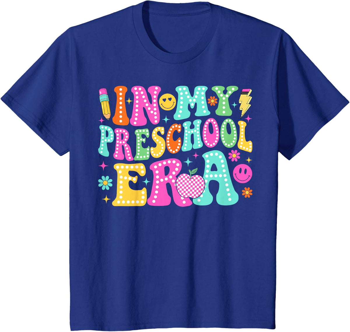 Groovy in My Preschool Era Back to School Teacher T-Shirt - Royal Blue