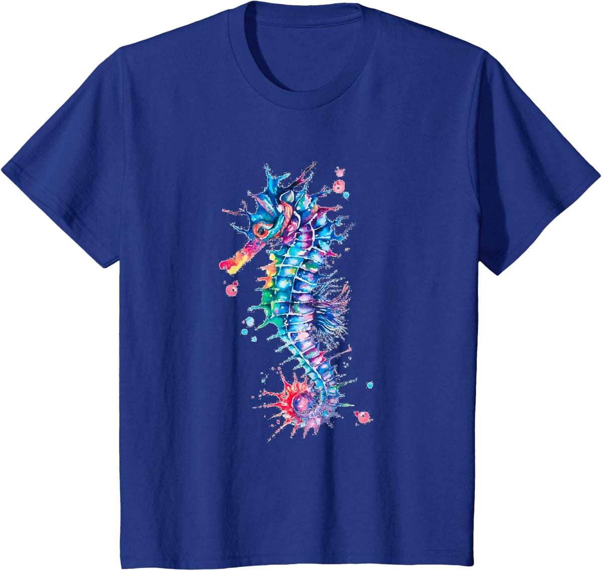 Seahorse Watercolor Ocean Animal Colorful Underwater Fish T-Shirt - Royal Blue