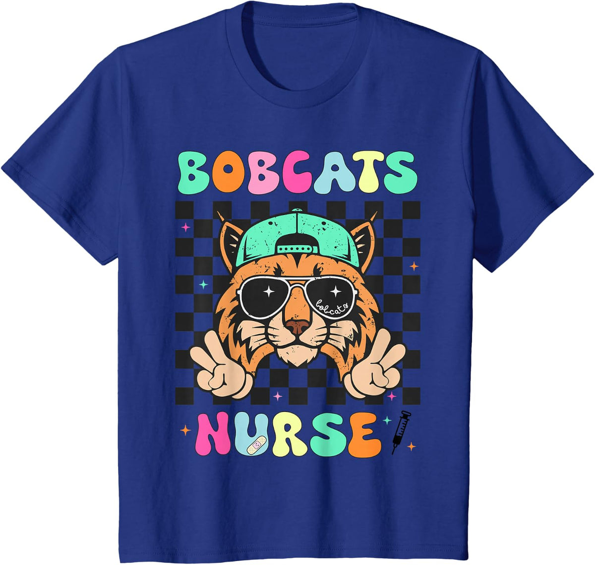 Cute Back to School Nurse Smile Face Bobcats Mascot Women T-Shirt - Royal Blue