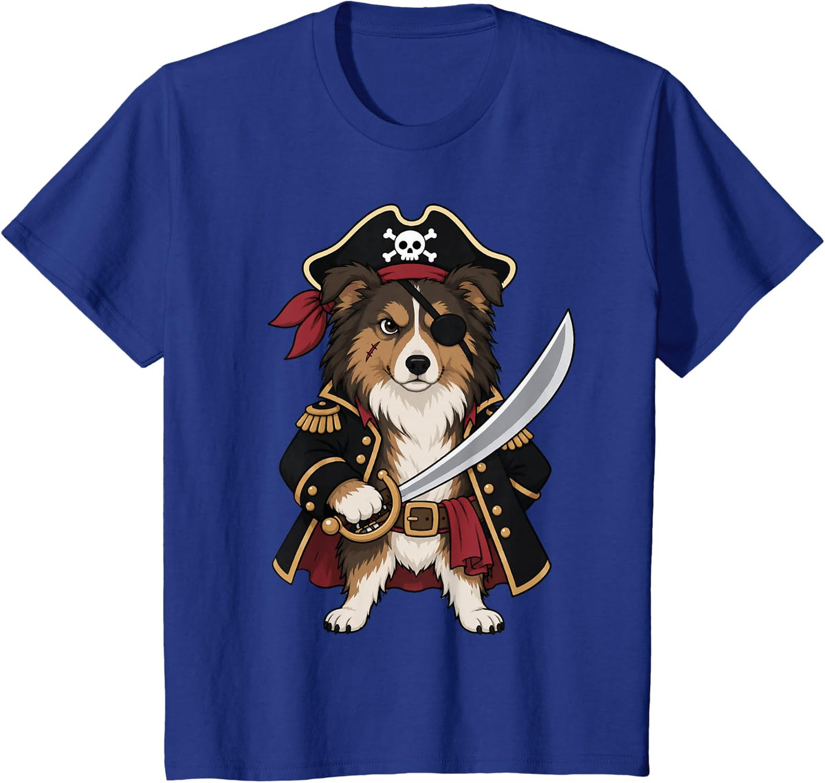Collie Pirate Halloween Costume Dog Lover Funny T-Shirt - Royal Blue