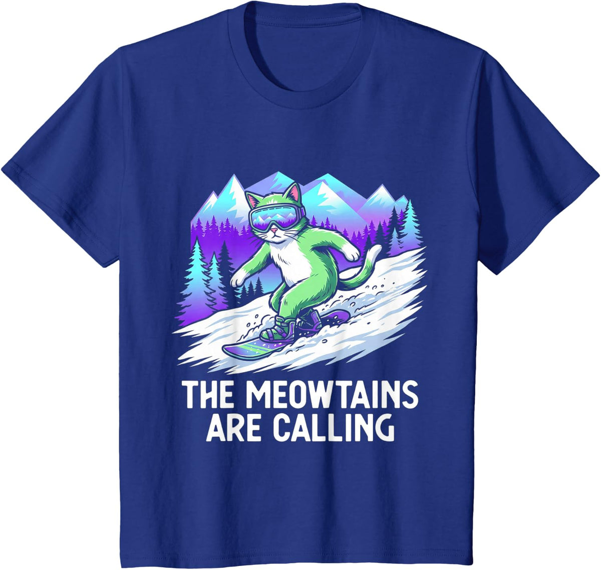 Cat Snowboard for Men Women Kids Ski Lover Mountain Skier T-Shirt - Royal Blue