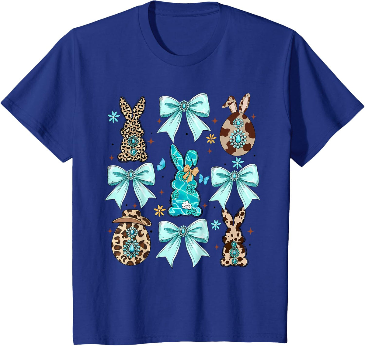 Coquette Bow Bunny Rabbit Eggs Happy Easter Cowboy Western T-Shirt - Royal Blue