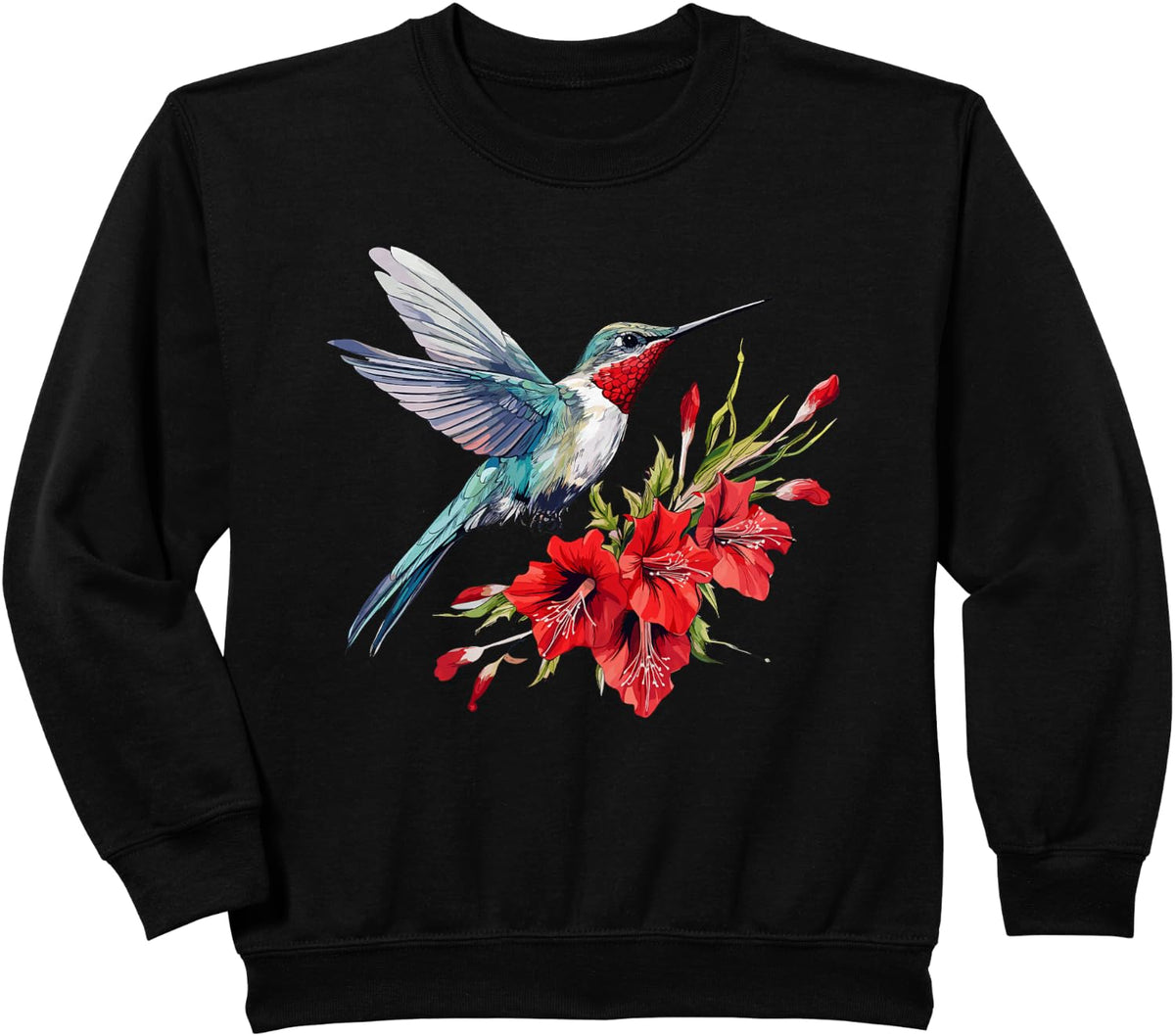 Watercolor Flower Hummingbird For Women Sweatshirt - Black