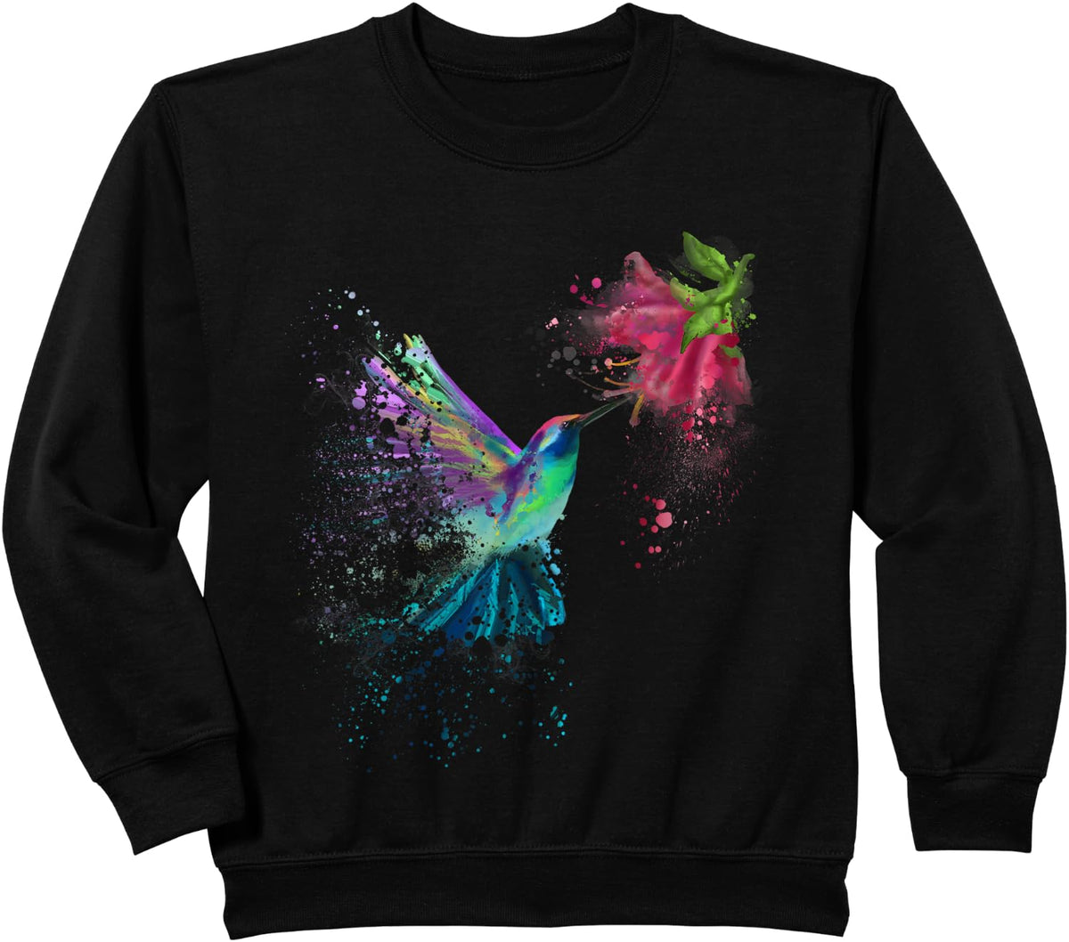 Hummingbird and Flower Bird Watcher Hummingbird Lover Sweatshirt - Black
