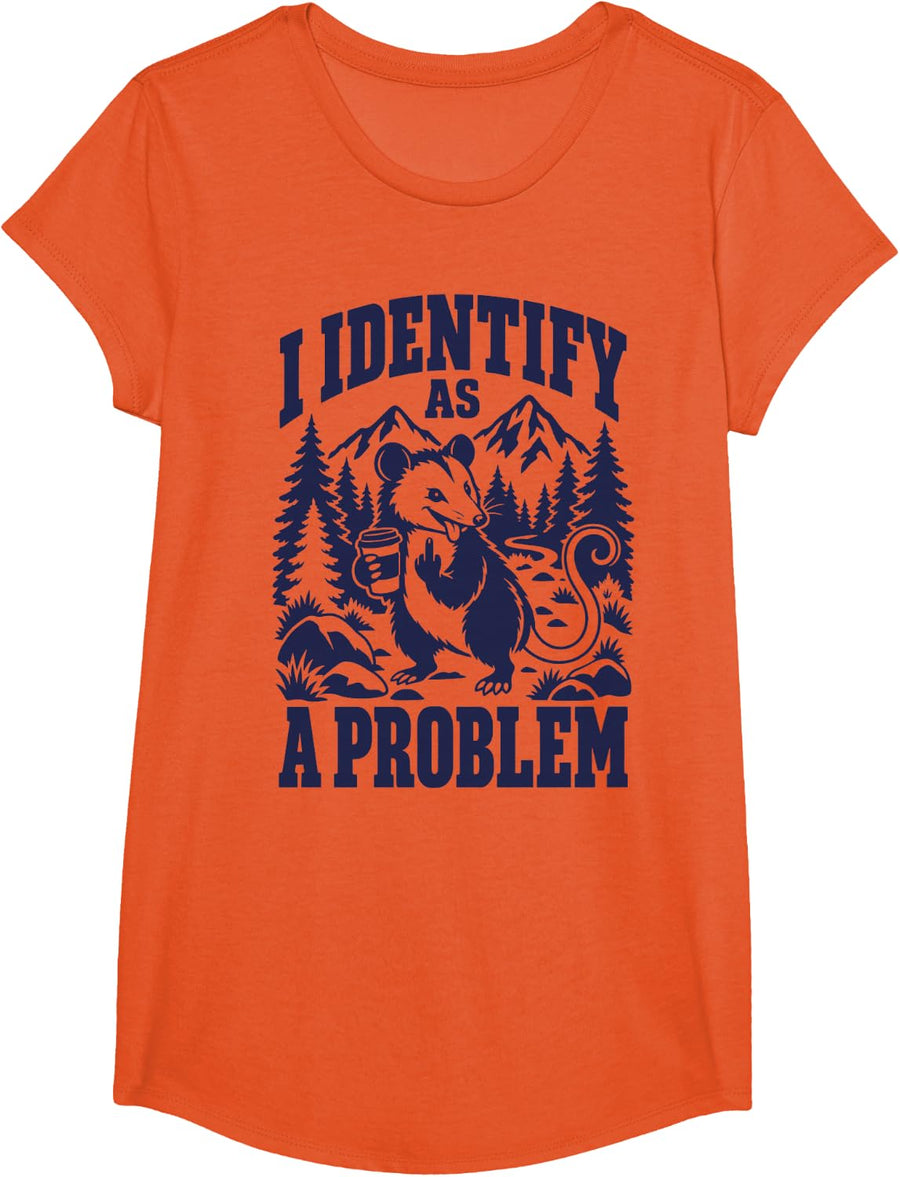 I Identify As A Problem Cute Opossum Introvert Humor T-Shirt - Girls Orange