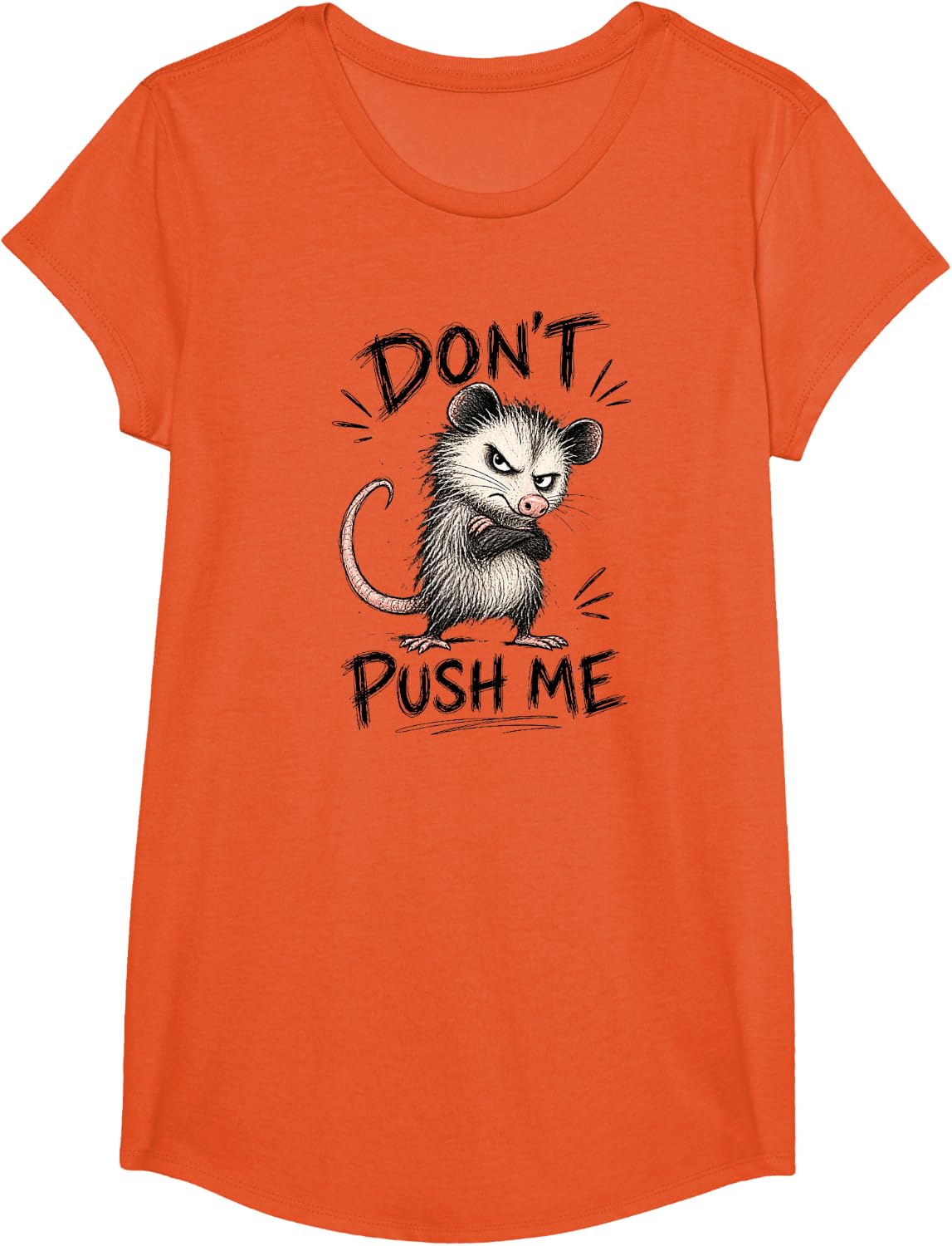 Funny Opossum Don't Push Me Grumpy Possum Wildlife Animal De T-Shirt - Girls Orange