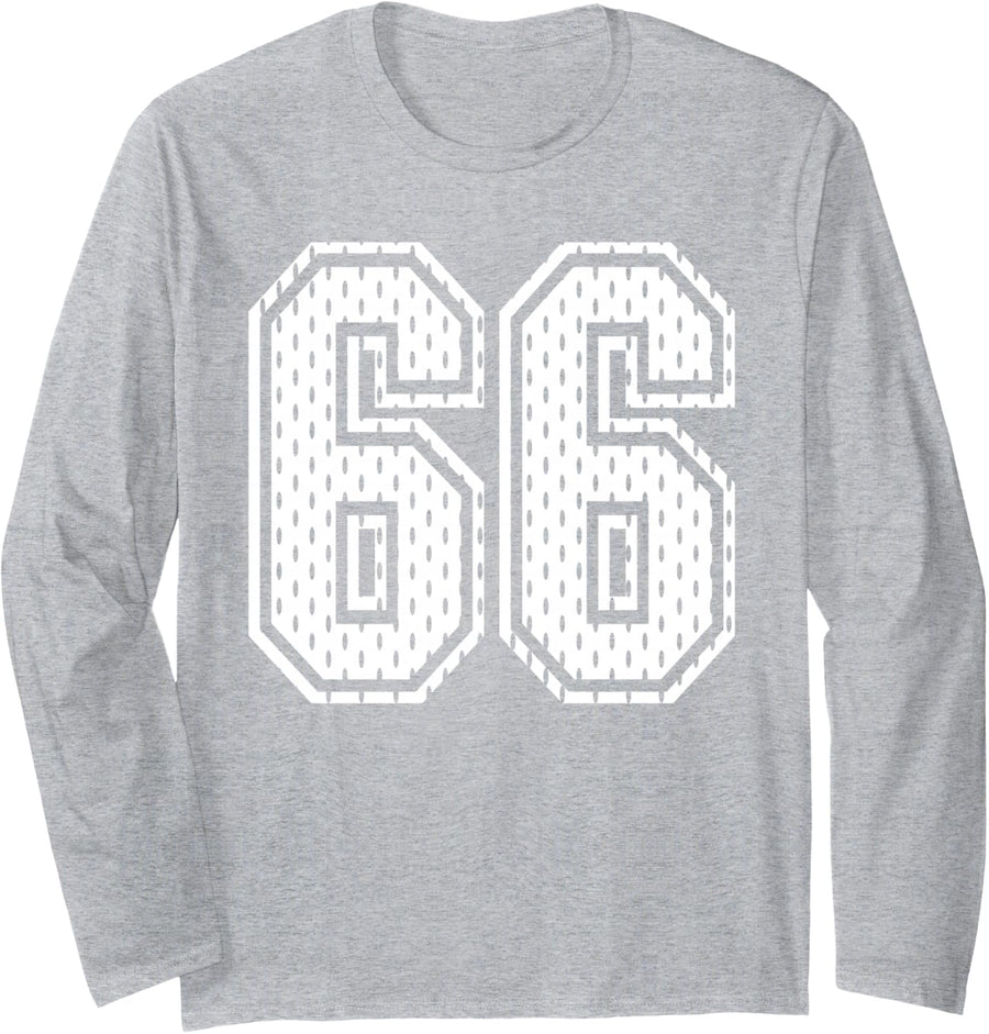 White Number 66 Sports Fan #66 Jersey Shirt Team Player Long Sleeve T-Shirt - Adult Unisex Heather Grey
