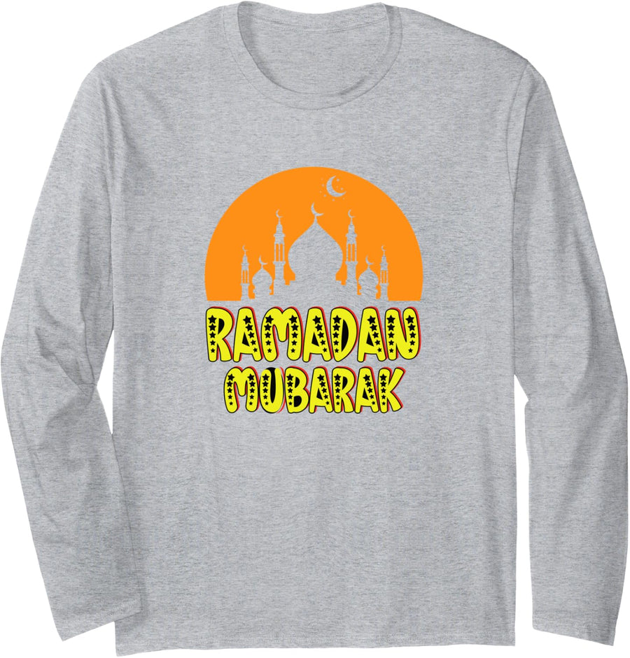 Ramadan Mubarak Long Sleeve T-Shirt - Adult Unisex Heather Grey